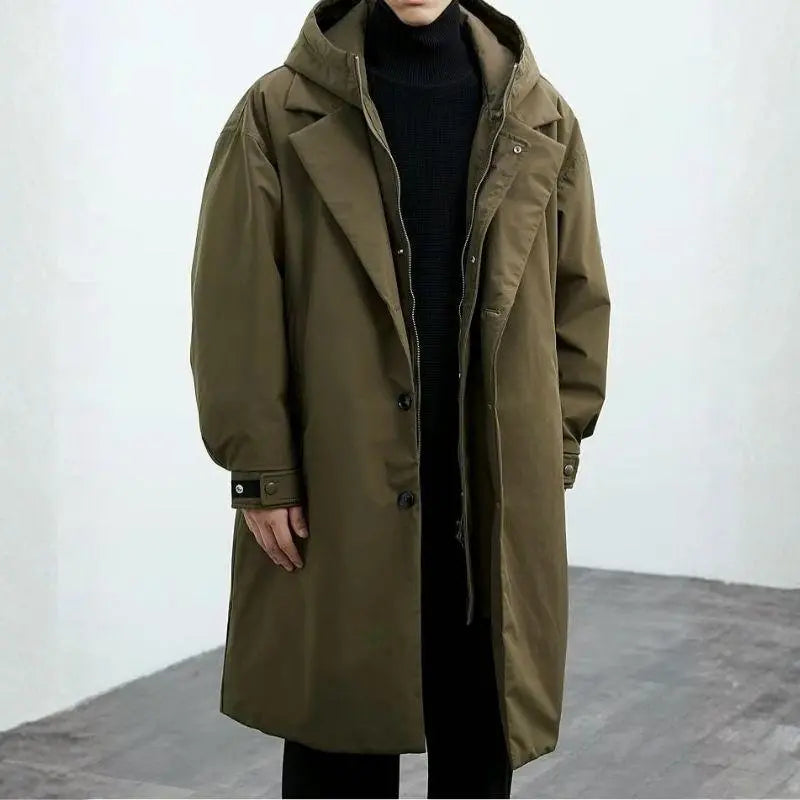 MunaWear - Coats & Jackets - Caden – Long Waterproof Puffer Trench Coat For Men With Hood For Cold Weather Protection - 