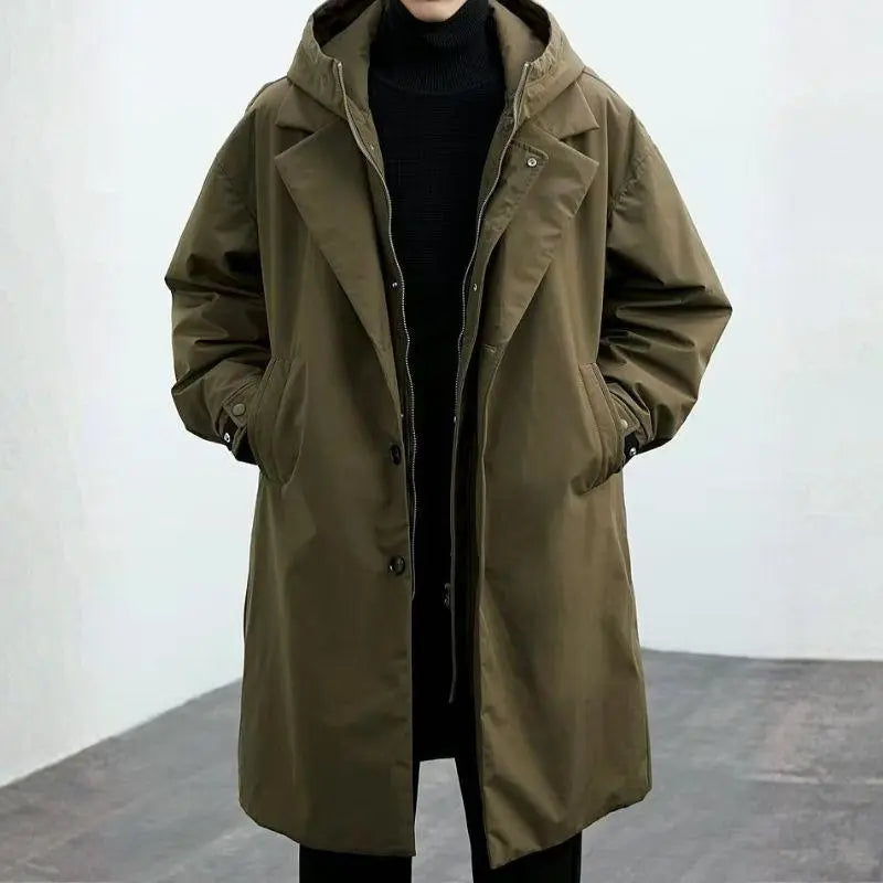 MunaWear - Coats & Jackets - Caden – Long Waterproof Puffer Trench Coat For Men With Hood For Cold Weather Protection - 