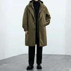 Troy – Long Waterproof Puffer Trench Coat For Men With Hood For Cold Weather Protection