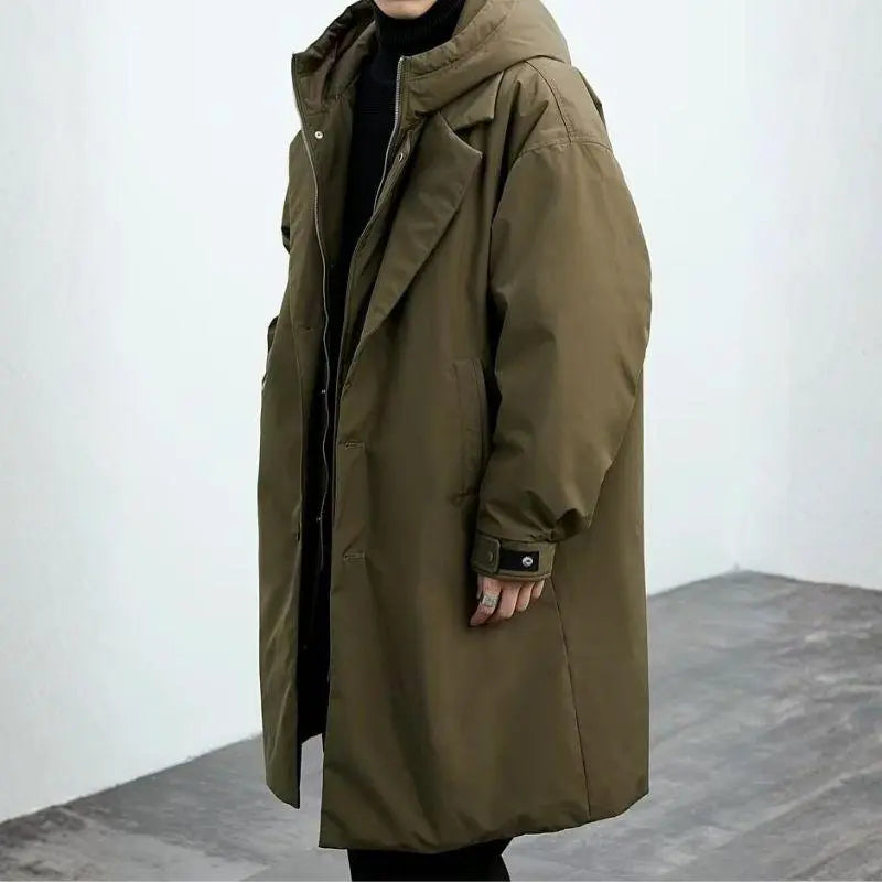 Troy – Long Waterproof Puffer Trench Coat For Men With Hood For Cold Weather Protection