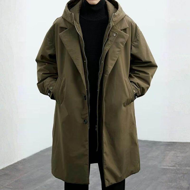 Troy – Long Waterproof Puffer Trench Coat For Men With Hood For Cold Weather Protection