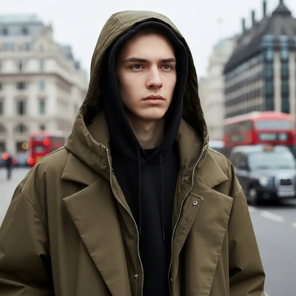 MunaWear - Coats & Jackets - Troy – Long Waterproof Puffer Trench Coat For Men With Hood For Cold Weather Protection - 