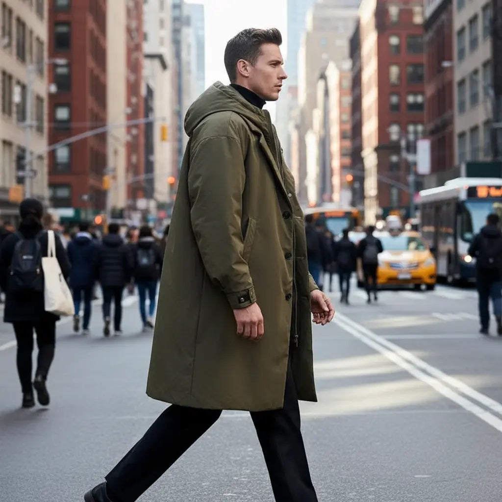 MunaWear - Coats & Jackets - Troy – Long Waterproof Puffer Trench Coat For Men With Hood For Cold Weather Protection - 