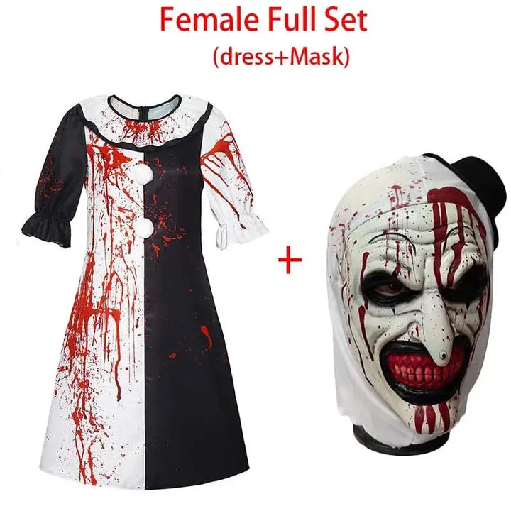 Halloween Art The Clown Cosplay Costume – Spooky Jumpsuit & Dress with Mask for Men & Women 7