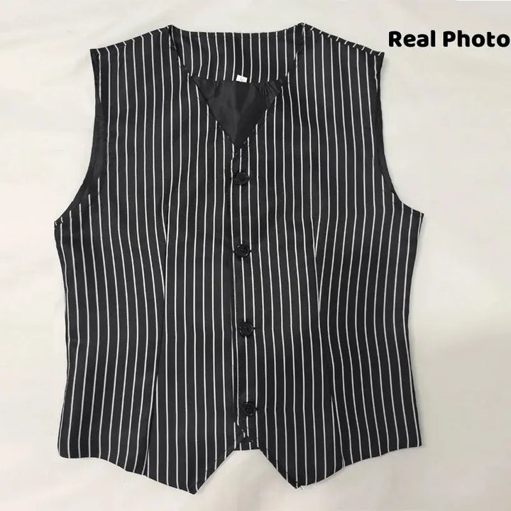 Halloween Gomez Addams Costume – Striped Blazer, Pants, Vest & Tie Set for Men – Perfect for Spooky Parties 3