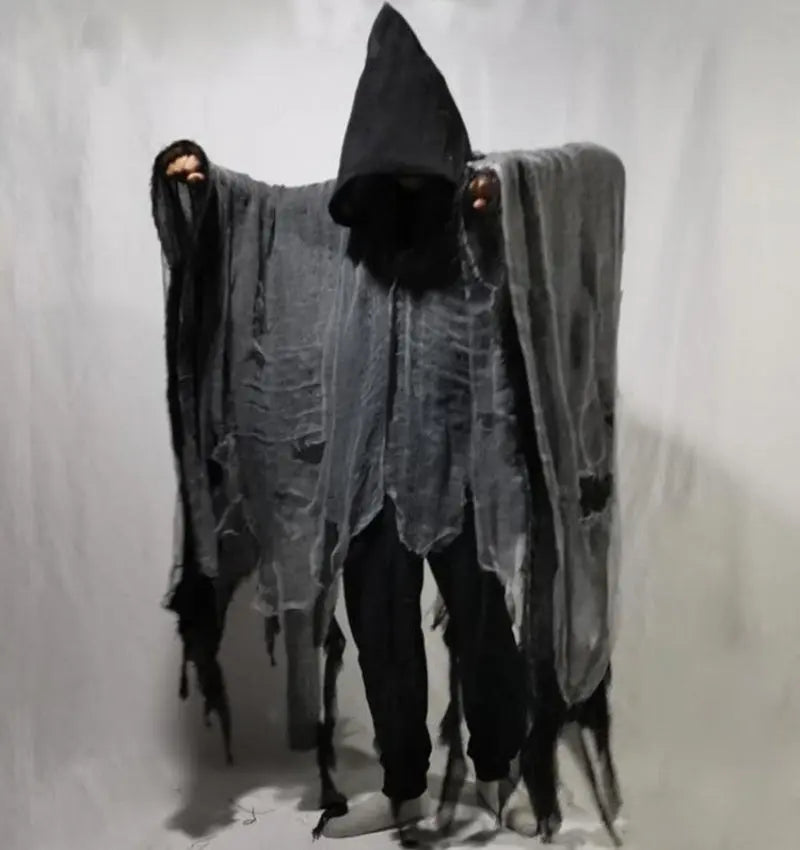 Halloween Horror Monk Costume for Adults – Unisex Creepy Hooded Robe with Torn Details 1