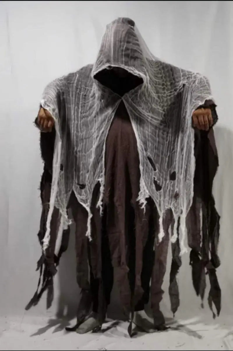 Halloween Horror Monk Costume for Adults – Unisex Creepy Hooded Robe with Torn Details 7