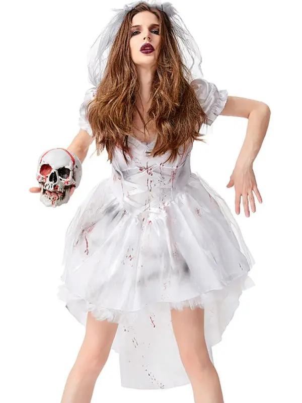 Liora - Spooky Vampire Bride Costume With Bloodstains For Halloween Parties 1