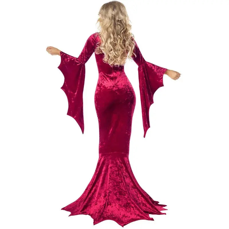 Halloween Morticia Addams Costume – Elegant Gothic Long Train Dress for Women – Perfect for Halloween Parties 3