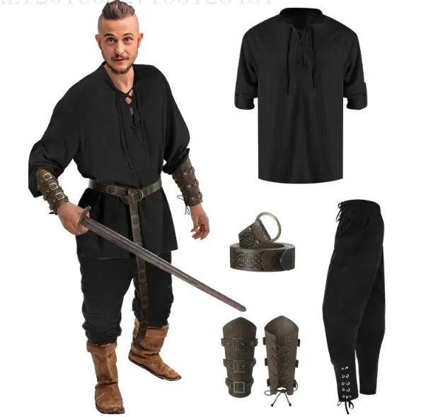 Halloween Pirate Costume Men – 4-Piece Renaissance Outfit with Ankle Banded Pants & Accessories – Perfect for Halloween Parties 11