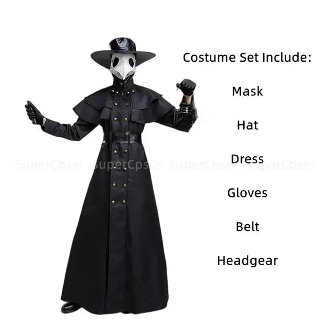 Halloween Plague Doctor Costume – Medieval Hooded Robe & Mask – Men’s Steampunk Cloak, Size 5XL – Perfect for Halloween Parties 6