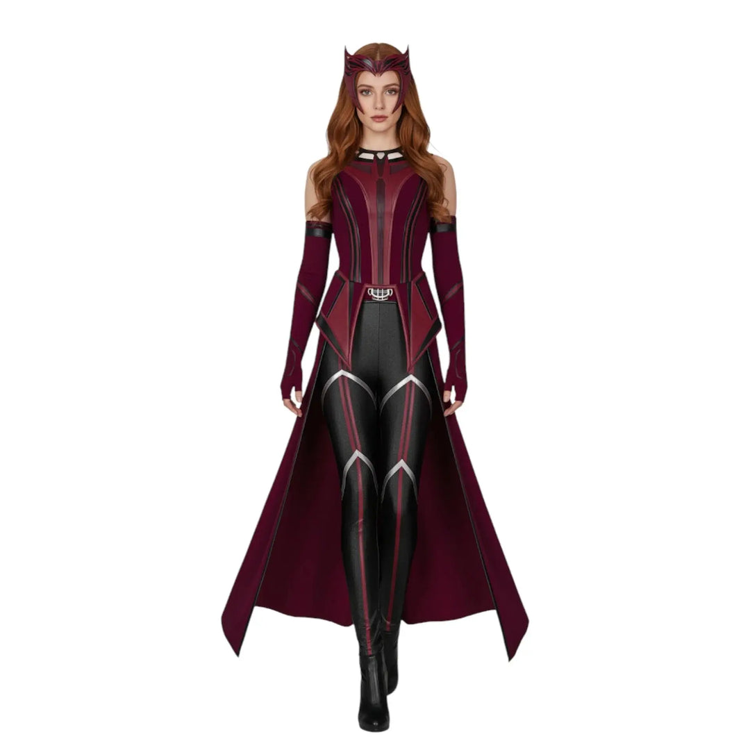 MunaWear - Costumes & Accessories - Halloween Scarlet Witch Costume – Complete Set with Cloak & Headwear – Women's Adult Size for Spooky Parties - Red / M