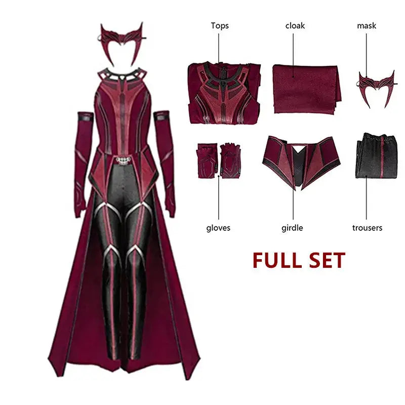 Halloween Scarlet Witch Costume – Complete Set with Cloak & Headwear – Women's Adult Size for Spooky Parties 6