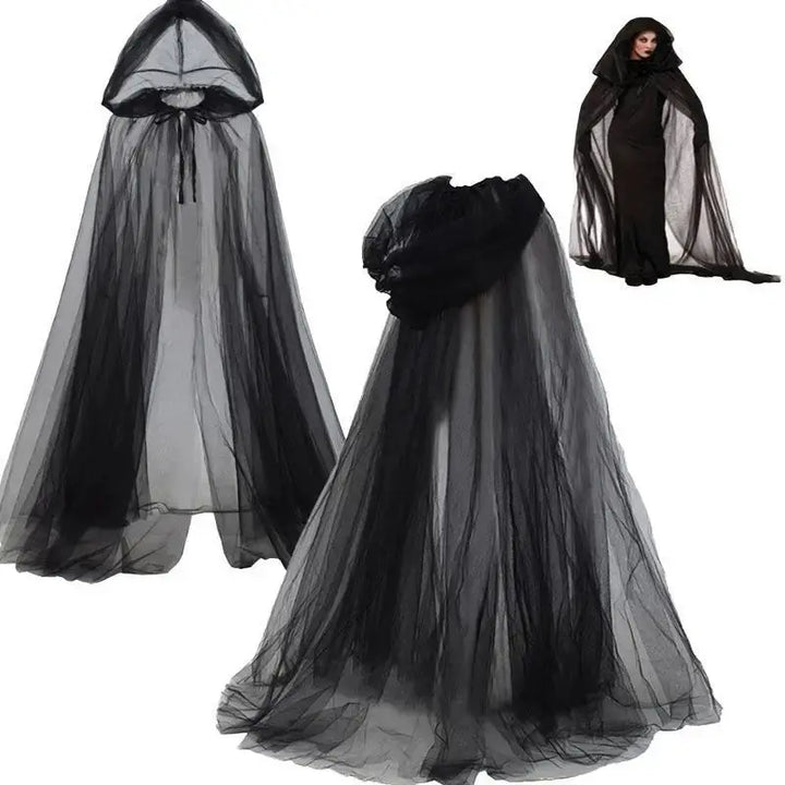 Halloween Witch Cloak – Elegant Black Double Cloak for Cosplay and Parties – Perfect for Spooky Events 3