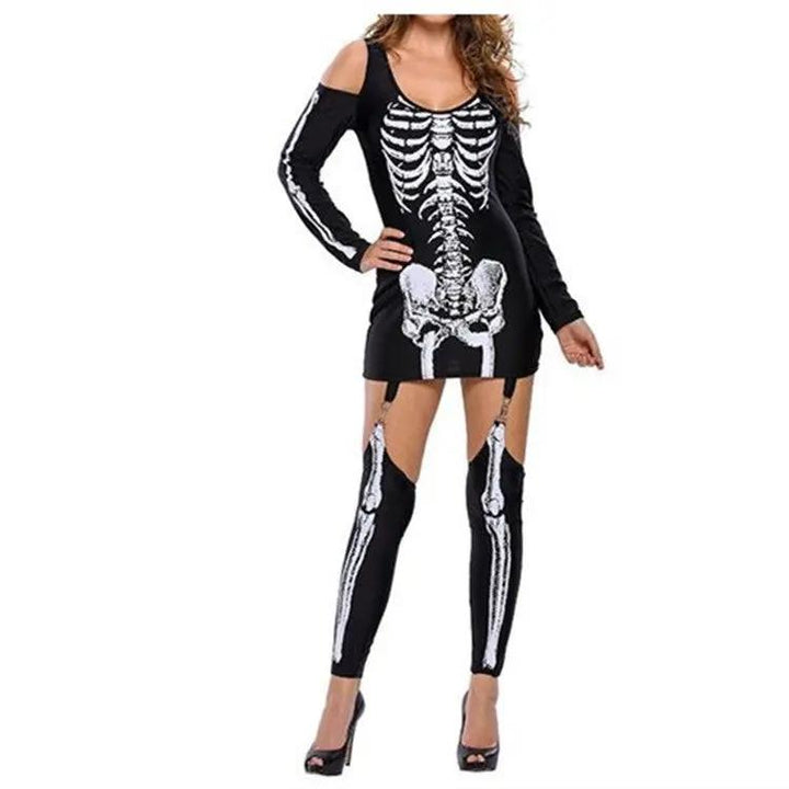 Liora - Bold Skeleton Print Women's Halloween Costume Set For Spooky Parties 2