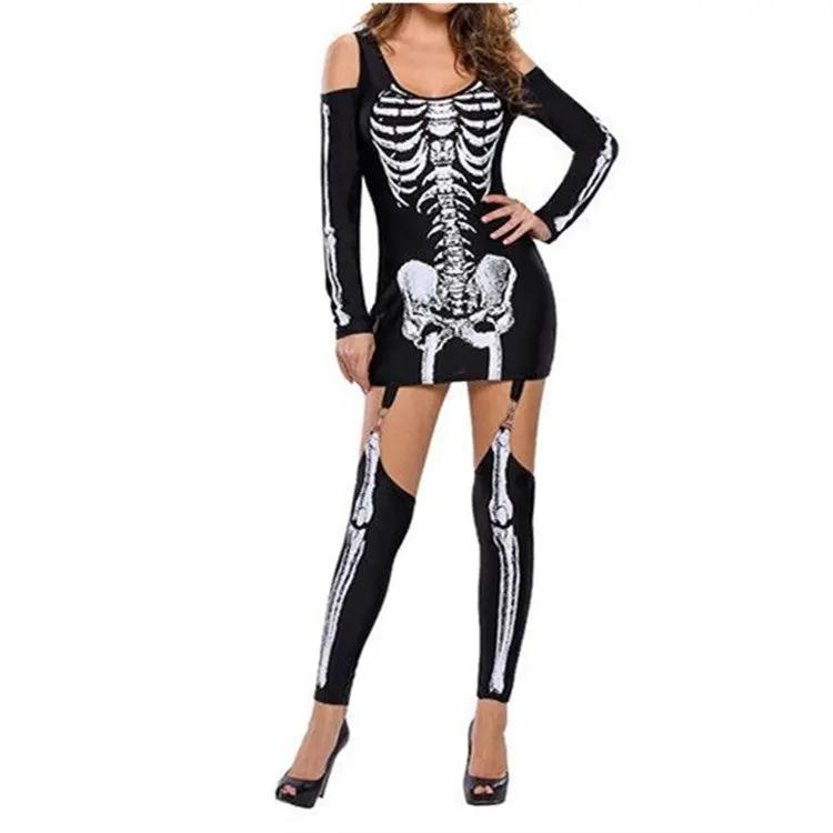 Liora - Bold Skeleton Print Women's Halloween Costume Set For Spooky Parties 3