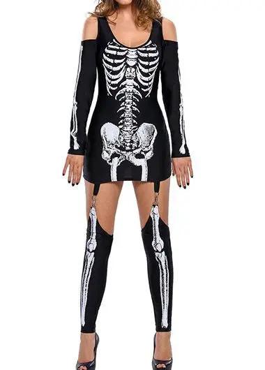Liora - Bold Skeleton Print Women's Halloween Costume Set For Spooky Parties 0