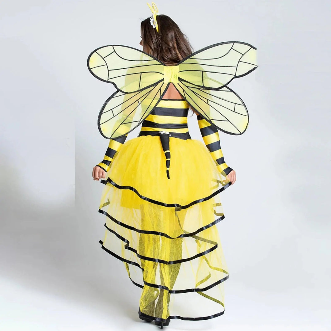 Liora - Playful Bee Midi Dress Costume With Bright Stripes For Halloween And Theme Parties 4