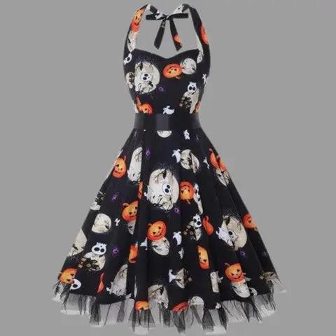 Liora - Playful Midi Halloween Costume Dress With Cartoon Print For Halloween Parties 1