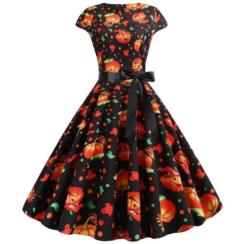 Liora - Playful Women's Dress With Ghost And Pumpkin Print For Halloween Celebrations 1