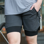 MunaWear - Cycling Shorts - Taren – 2-in-1 Padded Mountain Bike Shorts with Adjustable Waist & Functional Pockets - Grey / 3XL