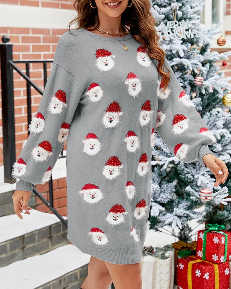Cozy Women's Sweater Dress With Santa Motif – Perfect for Festive Celebrations 2