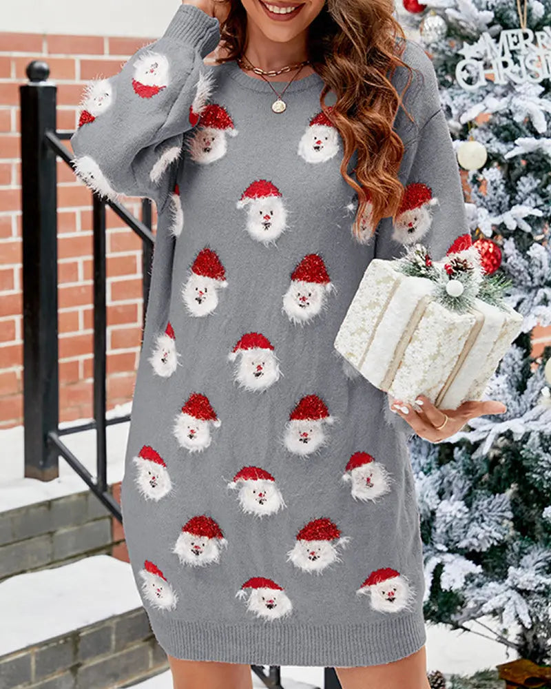 Cozy Women's Sweater Dress With Santa Motif – Perfect for Festive Celebrations 7