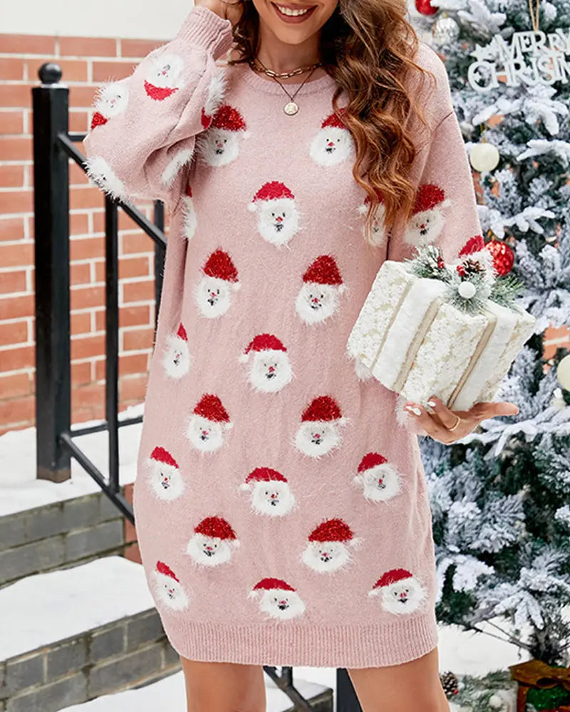 Cozy Women's Sweater Dress With Santa Motif – Perfect for Festive Celebrations 6