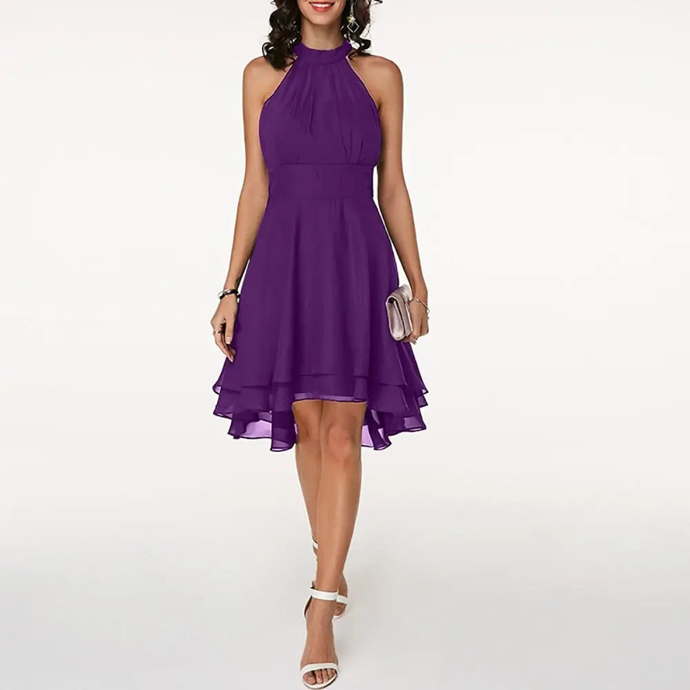 MunaWear - Dresses - Liora - Elegant Women's Dress With Charming Ruffles For Summer And Formal Occasions - Purple / 4XL