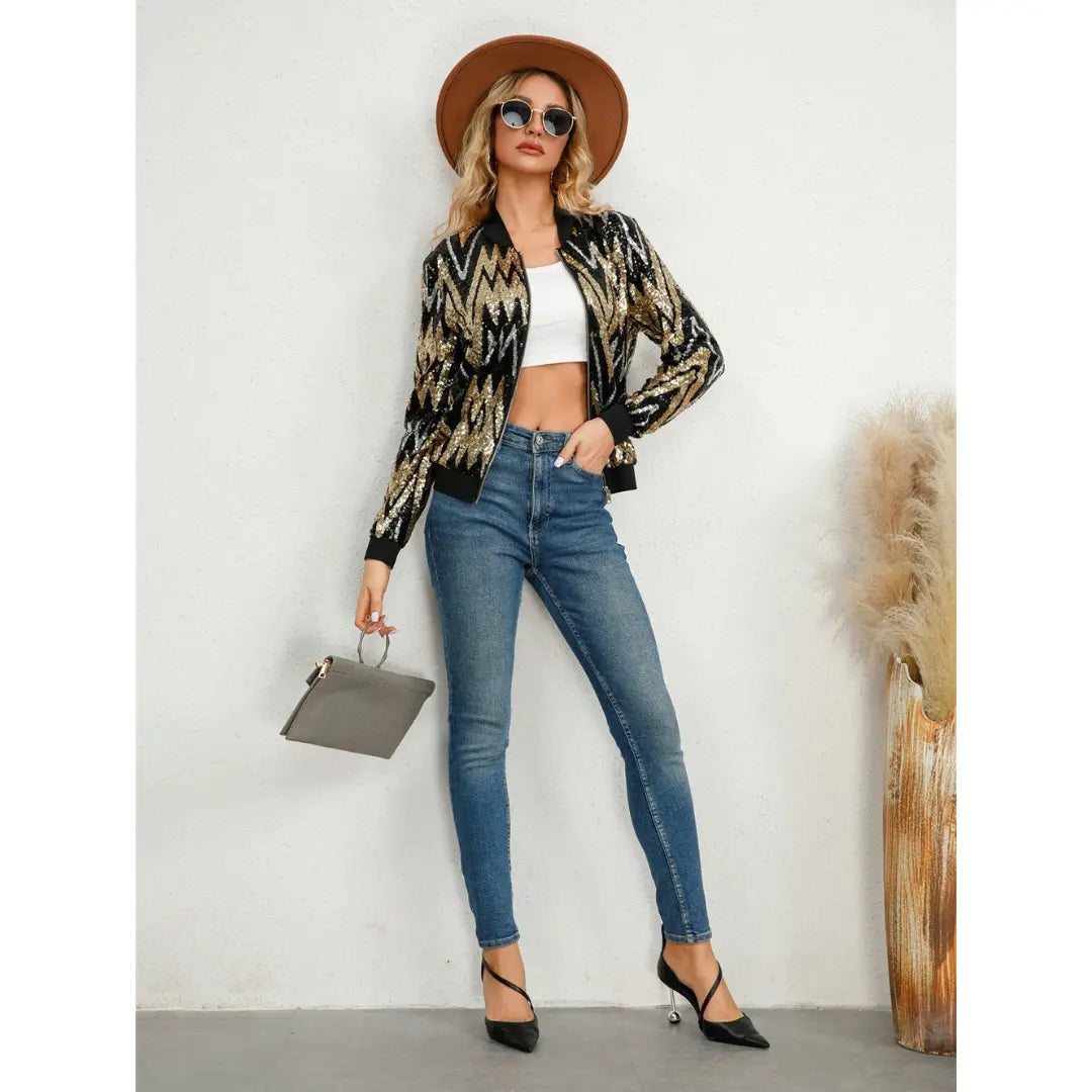 Liora – Glamorous Women's Sequin Jacket With Zipper For Festive Events 2