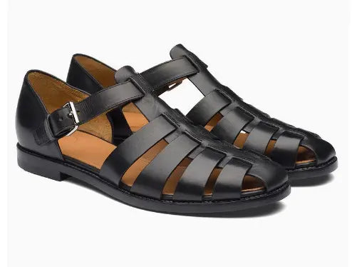 MunaWear - Fisherman Shoes - Caden - Stylish Men's Closed-Toe Fisherman Shoes With Buckled Strap For Casual Summer Outings - Black / 48