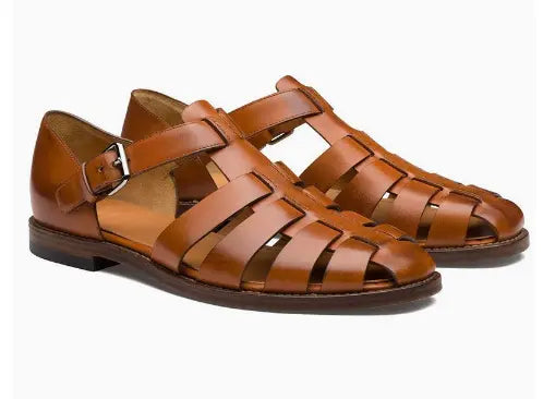 MunaWear - Fisherman Shoes - Caden - Stylish Men's Closed-Toe Fisherman Shoes With Buckled Strap For Casual Summer Outings - Brown / 48