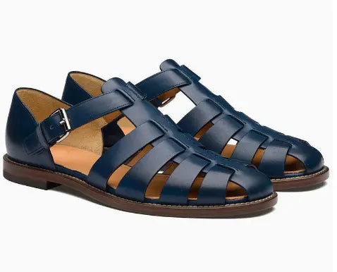 MunaWear - Fisherman Shoes - Caden - Stylish Men's Closed-Toe Fisherman Shoes With Buckled Strap For Casual Summer Outings - Dark Blue / 48