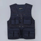 MunaWear  Fishing Vests  Liam – Lightweight Tactical Fishing Waistcoat with Multi-Pockets and Breathable Mesh Design  Navy-Asian-Size-L
