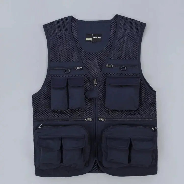 MunaWear  Fishing Vests  Liam – Lightweight Tactical Fishing Waistcoat with Multi-Pockets and Breathable Mesh Design  Navy-Asian-Size-L