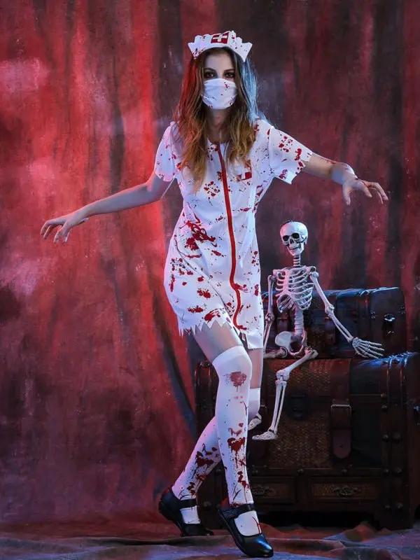 Liora - Creepy Blood Splatter Nurse Costume With Classic Design For Halloween 1