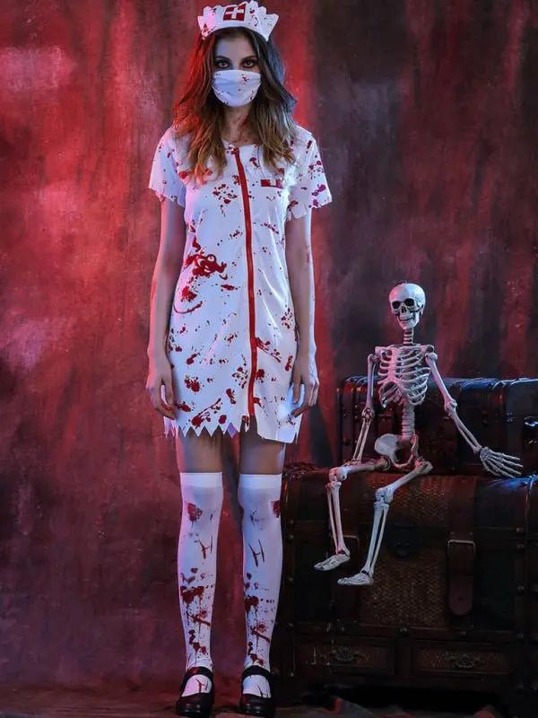 Liora - Creepy Blood Splatter Nurse Costume With Classic Design For Halloween 2