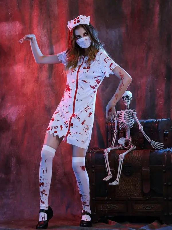 Liora - Creepy Blood Splatter Nurse Costume With Classic Design For Halloween 0