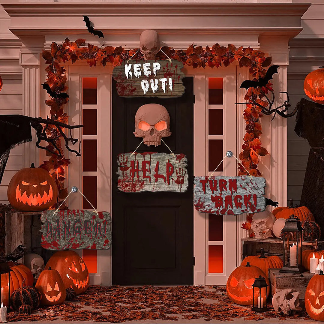 Halloween Door Sign Set – Creepy Wood Look Signs for Spooky Decorations 2