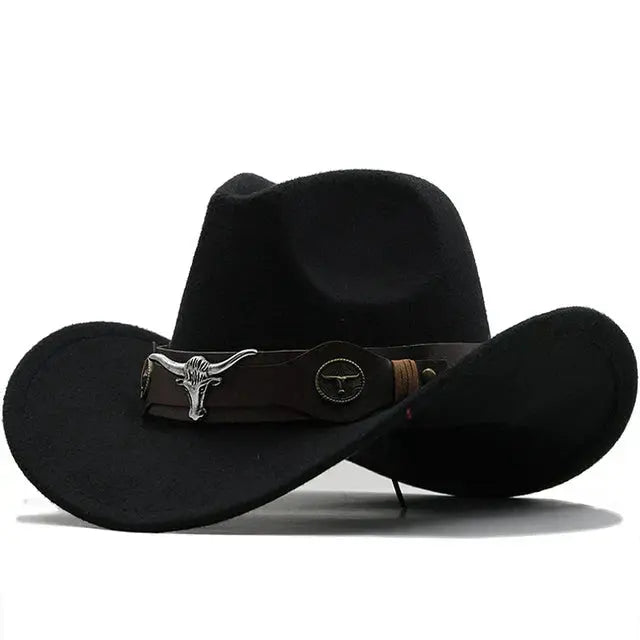 Heidi - Western Style Felt Hat With Bull Buckle Band For Outdoor Adventures 0