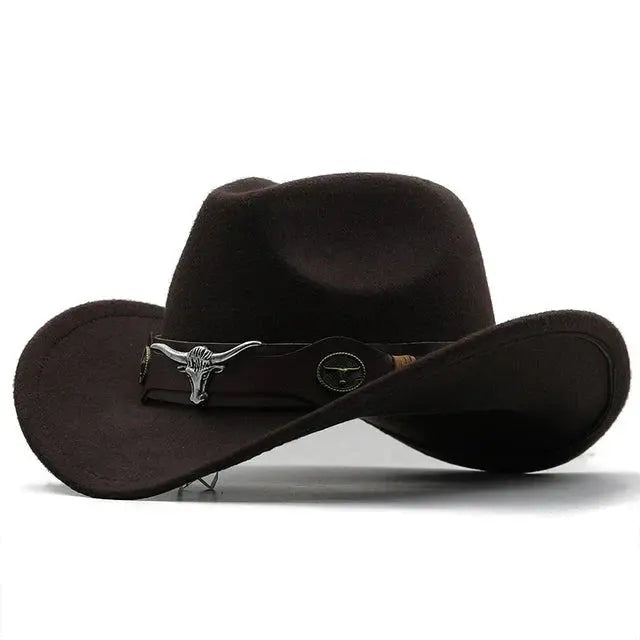 Heidi - Western Style Felt Hat With Bull Buckle Band For Outdoor Adventures 3