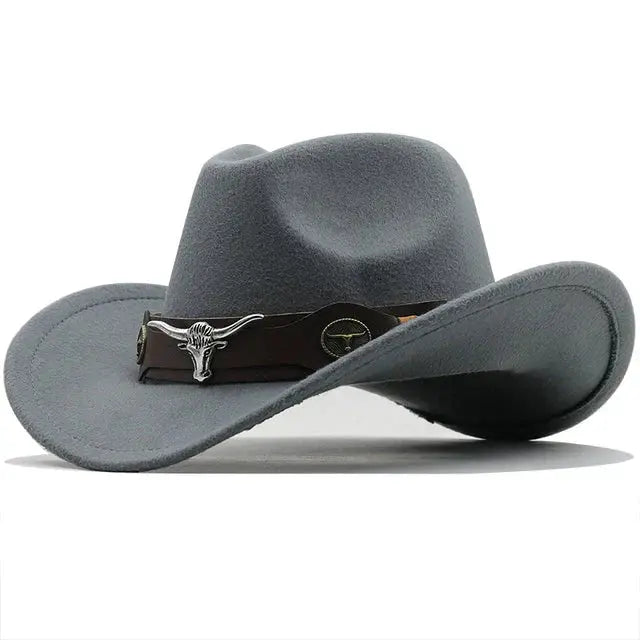 Heidi - Western Style Felt Hat With Bull Buckle Band For Outdoor Adventures 4