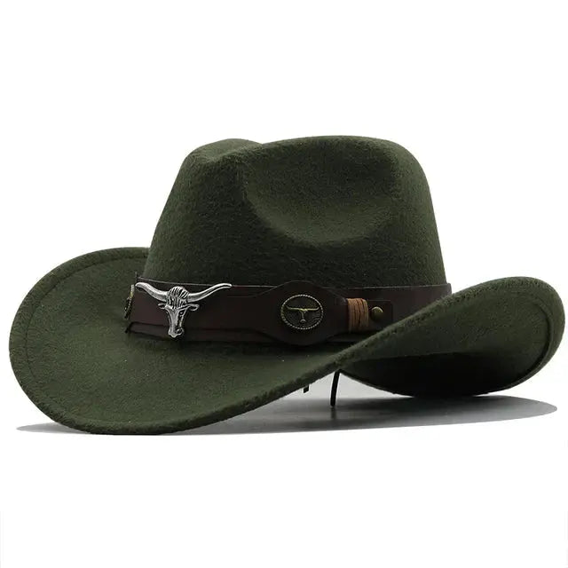 Heidi - Western Style Felt Hat With Bull Buckle Band For Outdoor Adventures 5