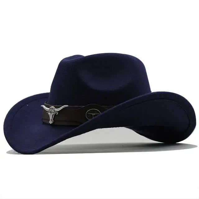 Heidi - Western Style Felt Hat With Bull Buckle Band For Outdoor Adventures 6