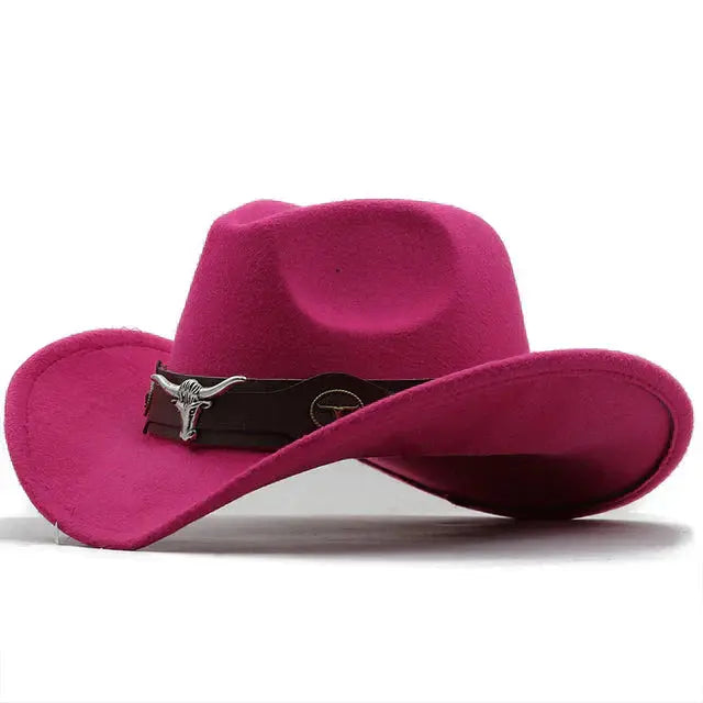 Heidi - Western Style Felt Hat With Bull Buckle Band For Outdoor Adventures 8
