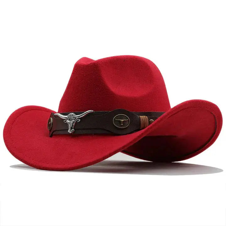 Heidi - Western Style Felt Hat With Bull Buckle Band For Outdoor Adventures 7