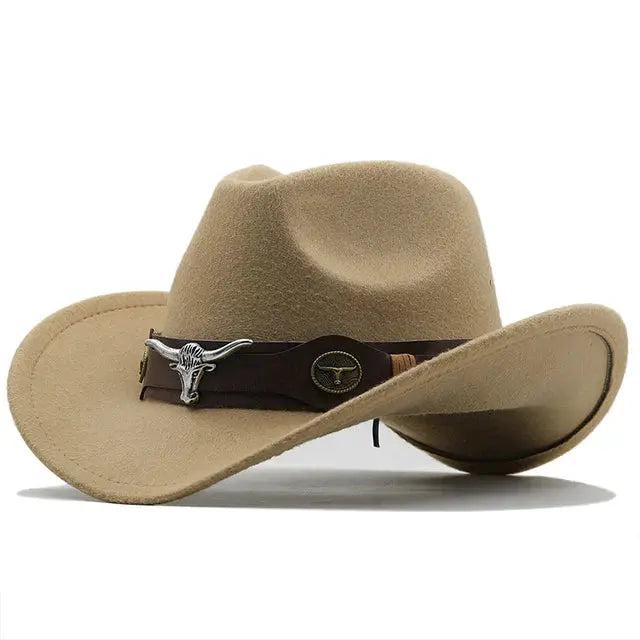 Heidi - Western Style Felt Hat With Bull Buckle Band For Outdoor Adventures 10