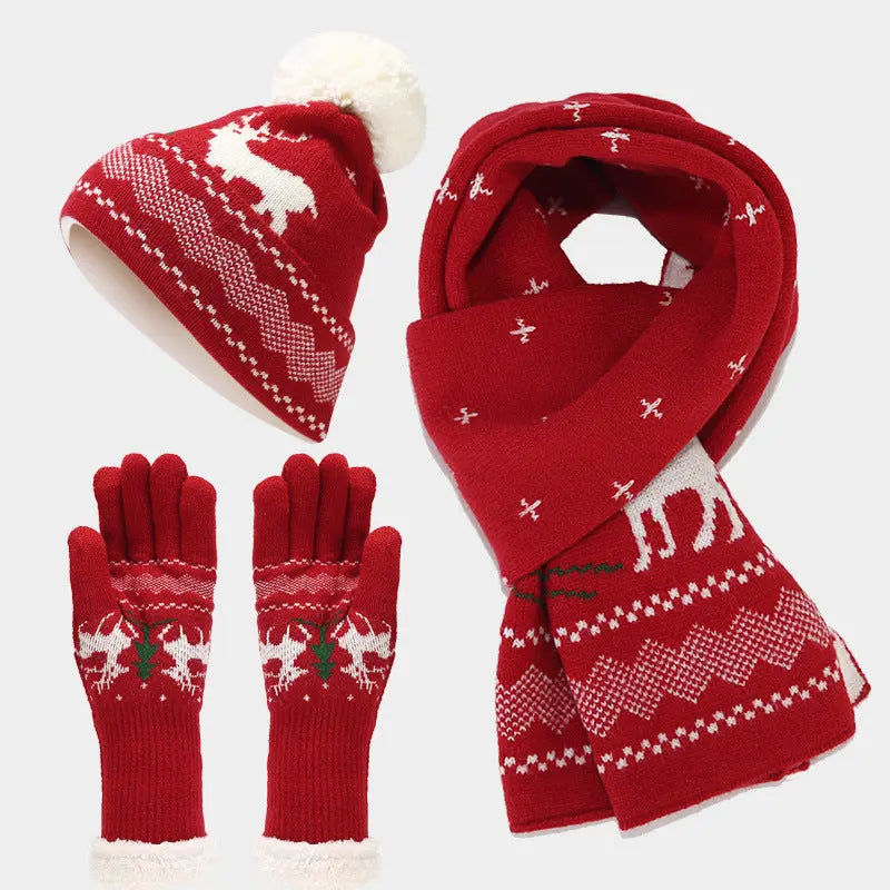 Cozy Christmas Hat, Scarf, and Gloves Set – Festive Reindeer Design for Holiday Outings 1