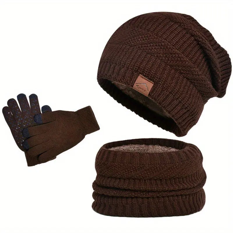 Caden - Cozy Men's Winter Plush 3-Piece Set With Hat, Scarf, And Gloves For Casual Outings And Outdoor Activities 1
