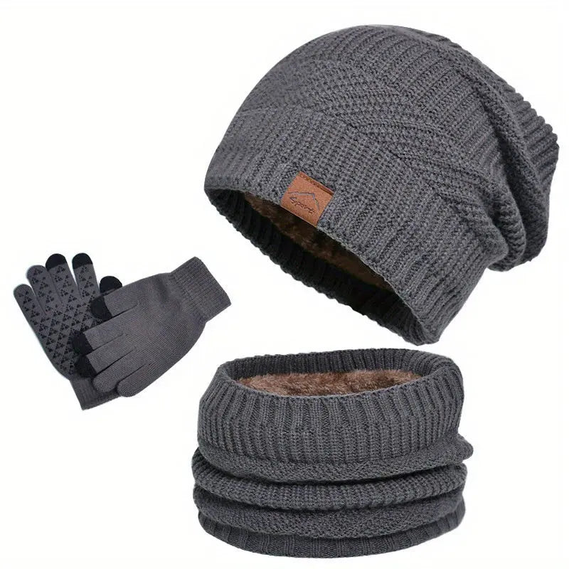 Caden - Cozy Men's Winter Plush 3-Piece Set With Hat, Scarf, And Gloves For Casual Outings And Outdoor Activities 2